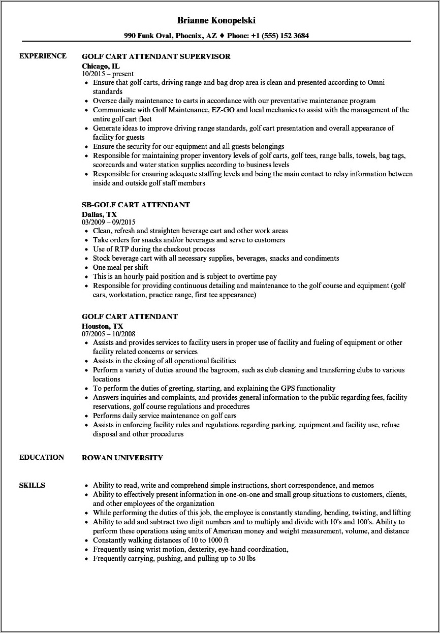 Golf Course Groundskeeper Resume Examples