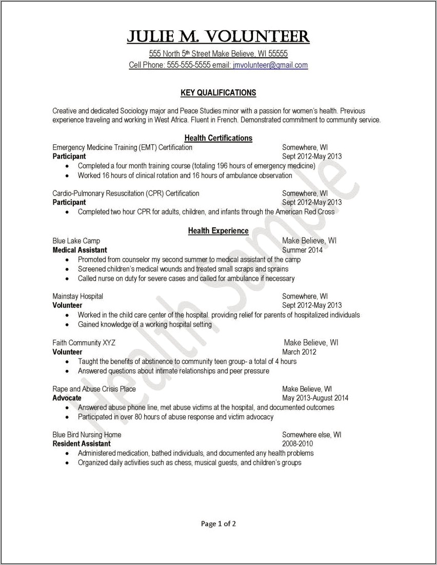Good Community Service For A Resume