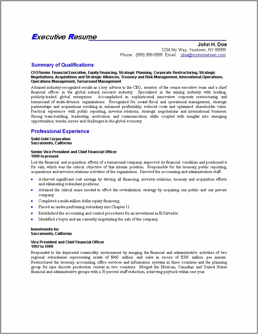 Good Example Of A C Level Resume