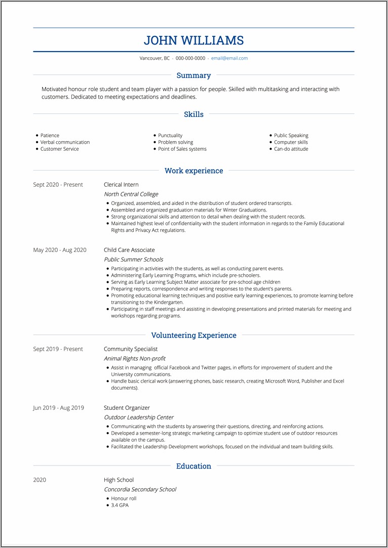 Good High School Resume For College