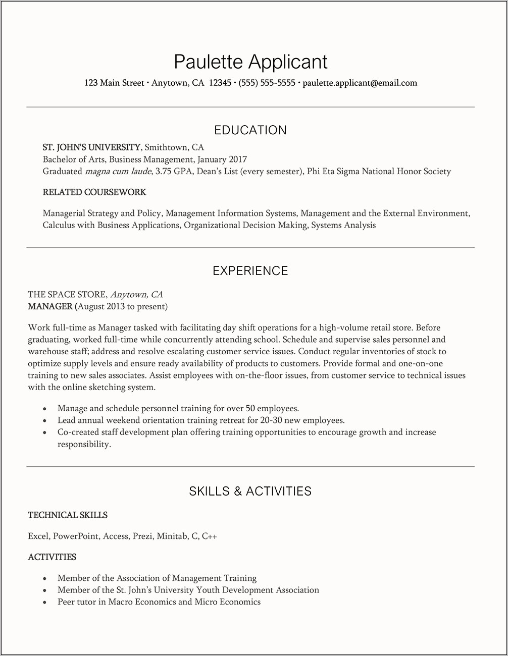 Good Management Skills For Resume Examples