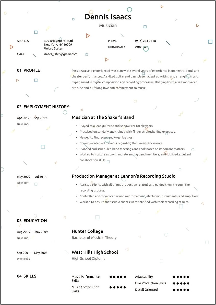 Good Objective For Education Music Resume