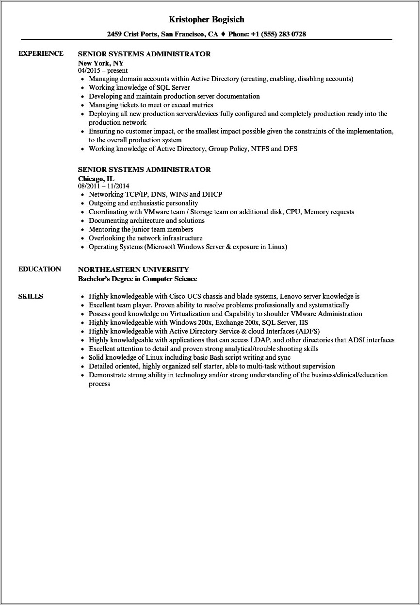 Good Objective For System Administrator Resume