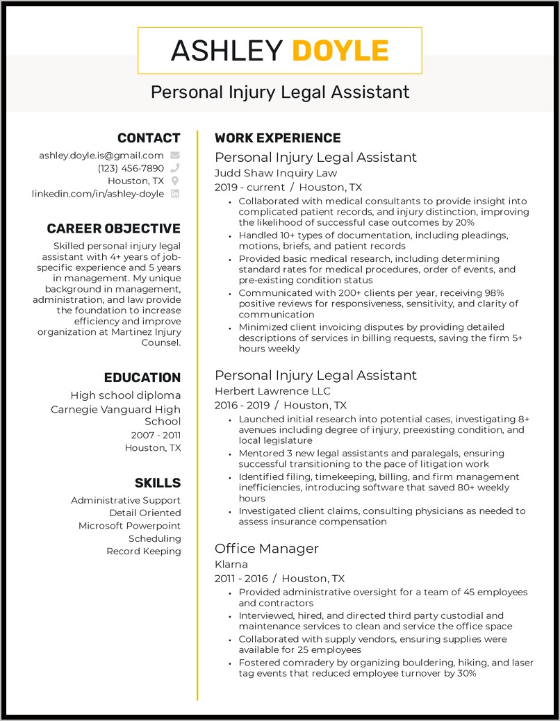 Good Objective Statement For Legal Resume