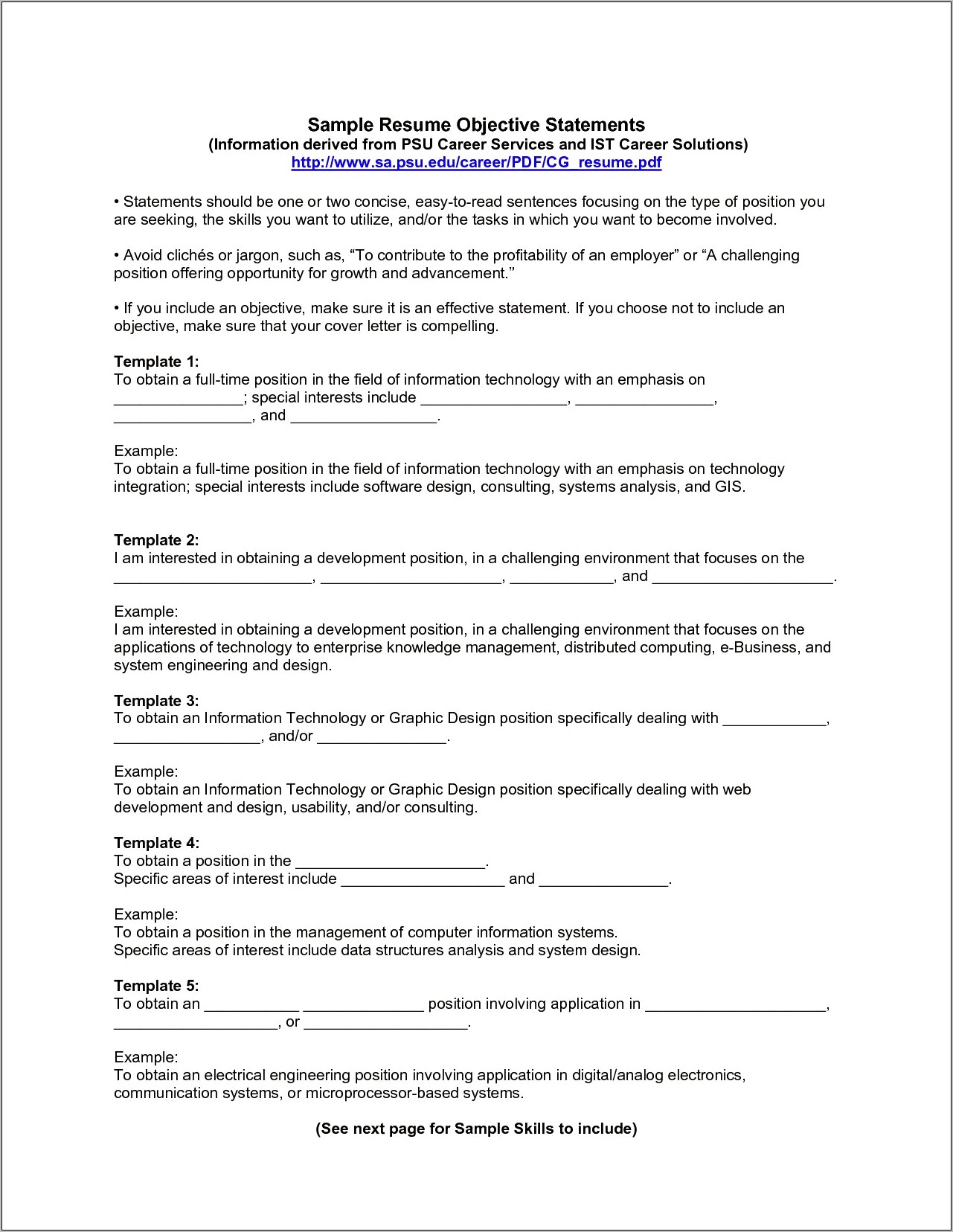 Good Objective Statements For Entry Level Resume