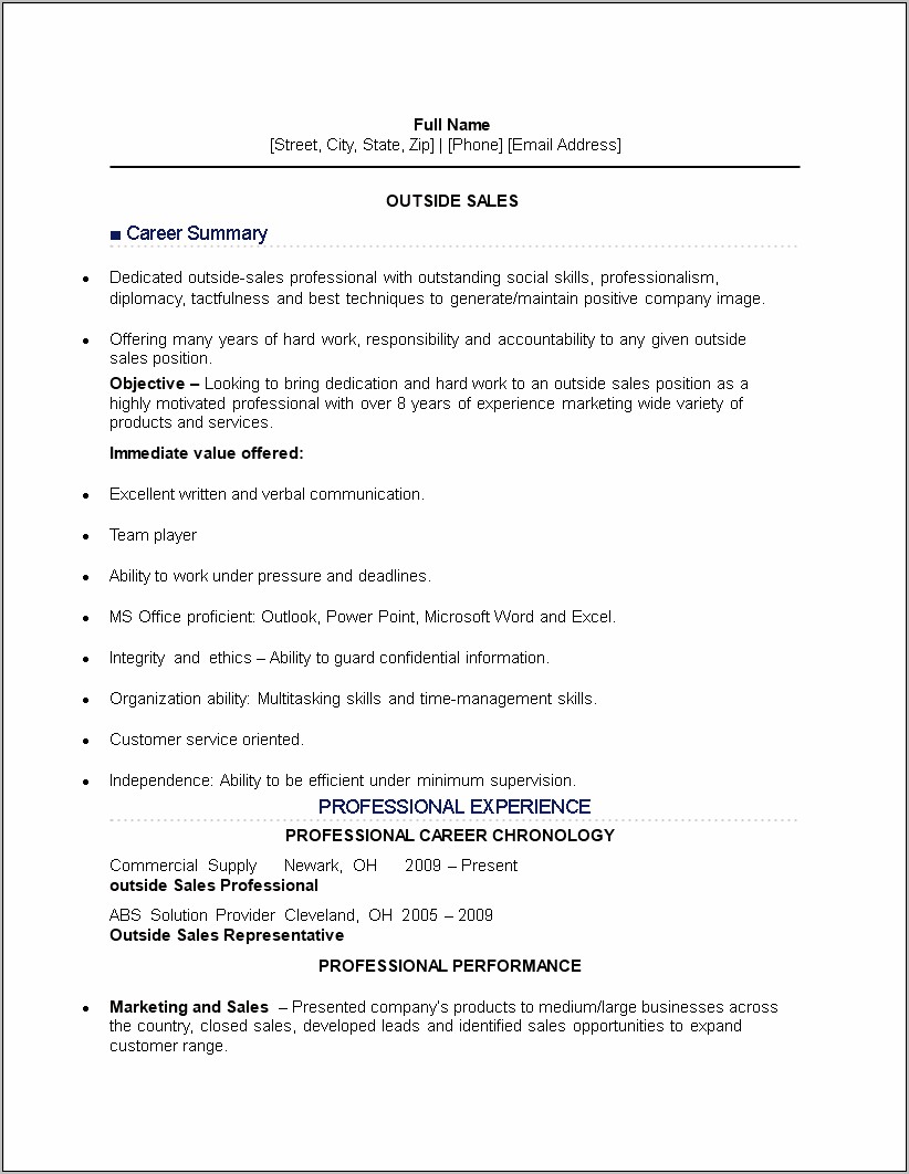 Good Outside Sales Resume Examples