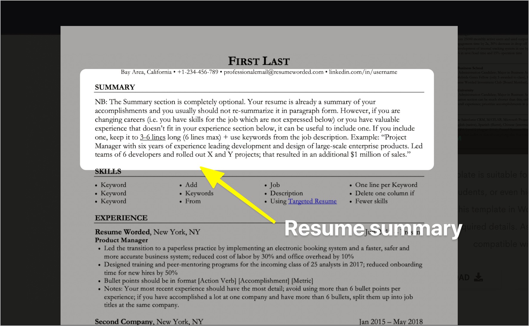 Good Over View For Your Resume