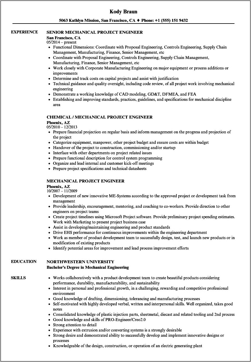 Good Projects For Engineer Resume
