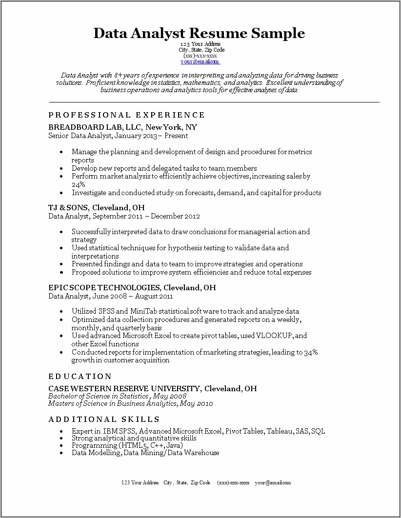 Good Resume Examples Data Anaylst