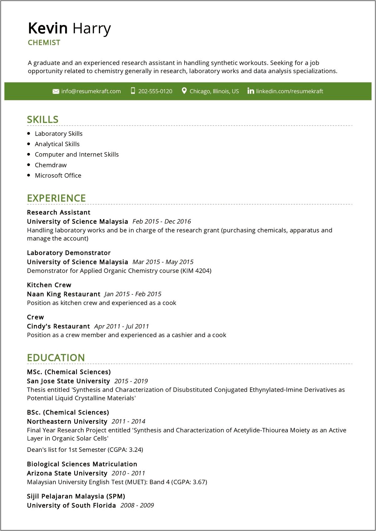 Good Resume Examples For Chemical Analyst