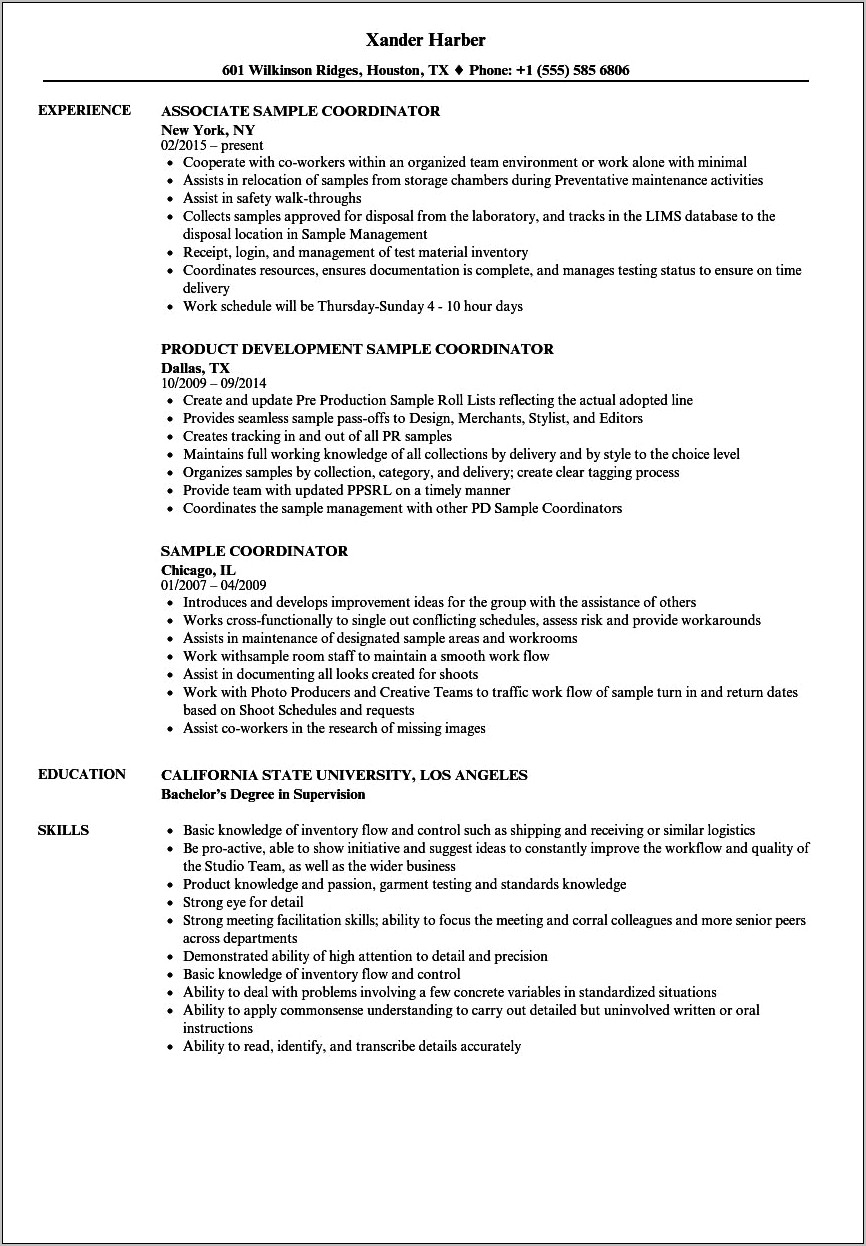 Good Resume Examples For Coordinator