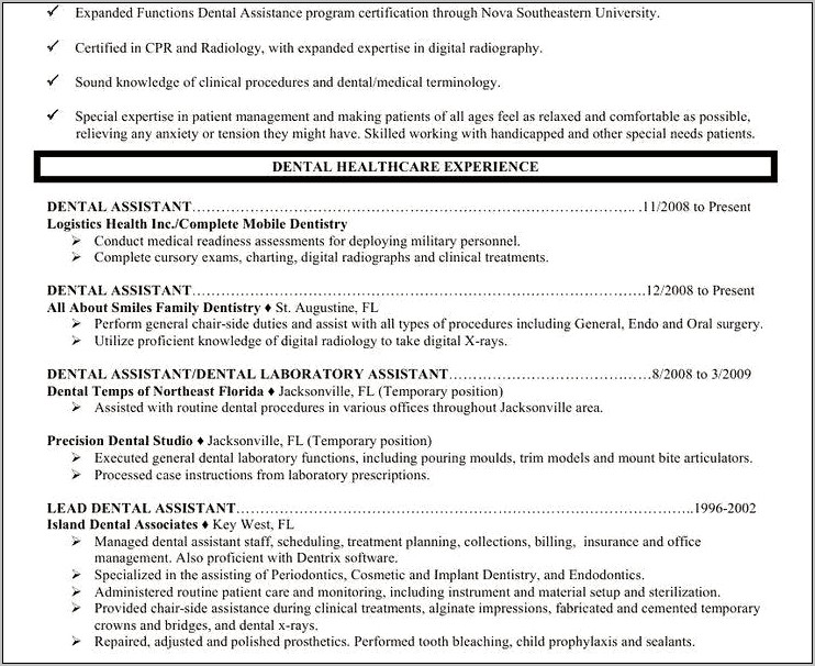 Good Resume Examples For Dental Assistant