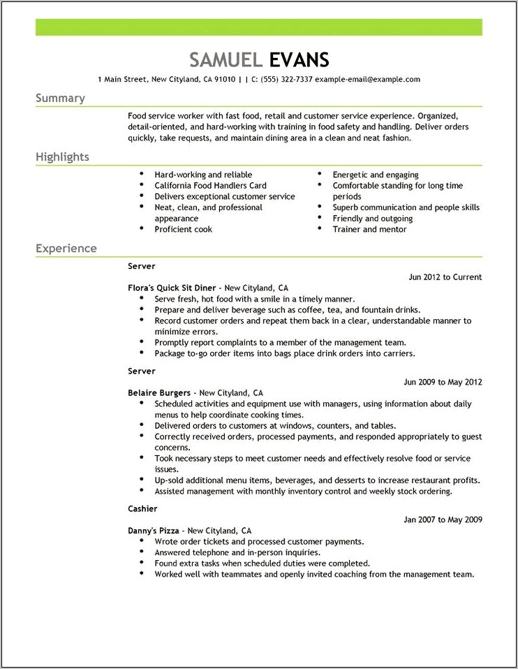 Good Resume For Cashier No Experience