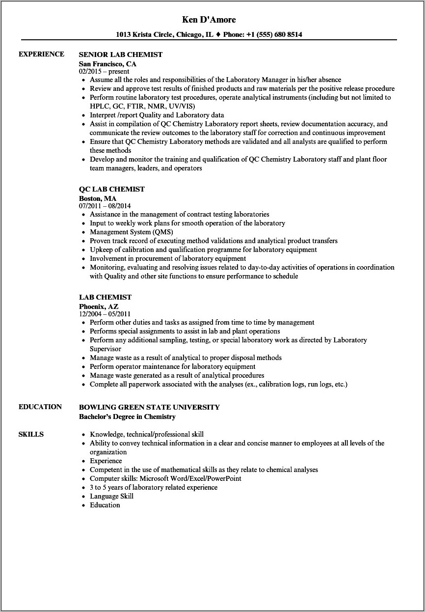 Good Resume Lab Tech Wastewater Water