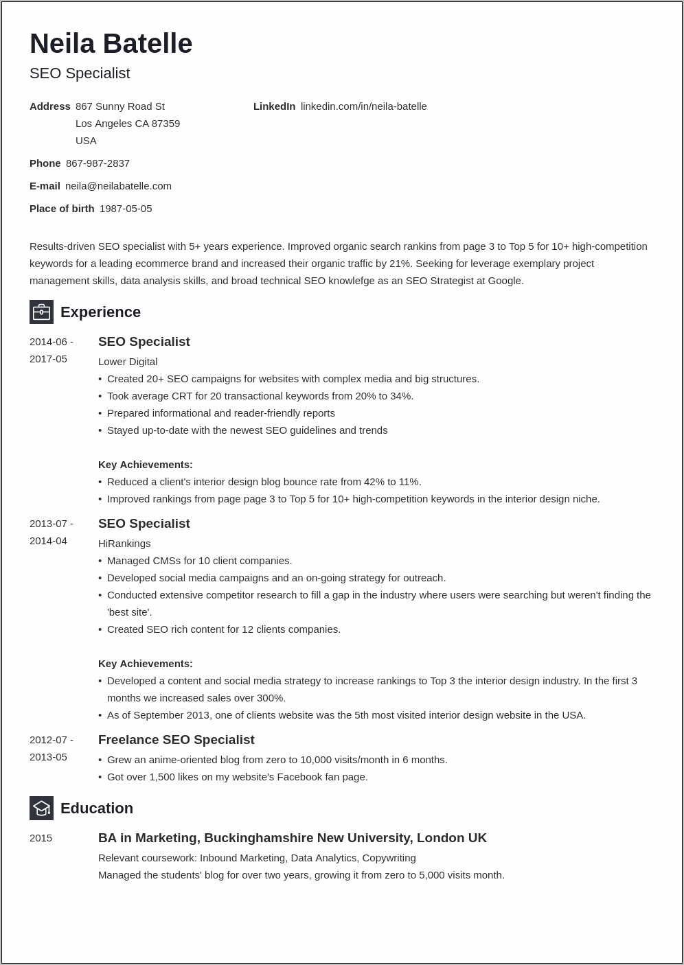 Good Resume Lines For Working With Seo