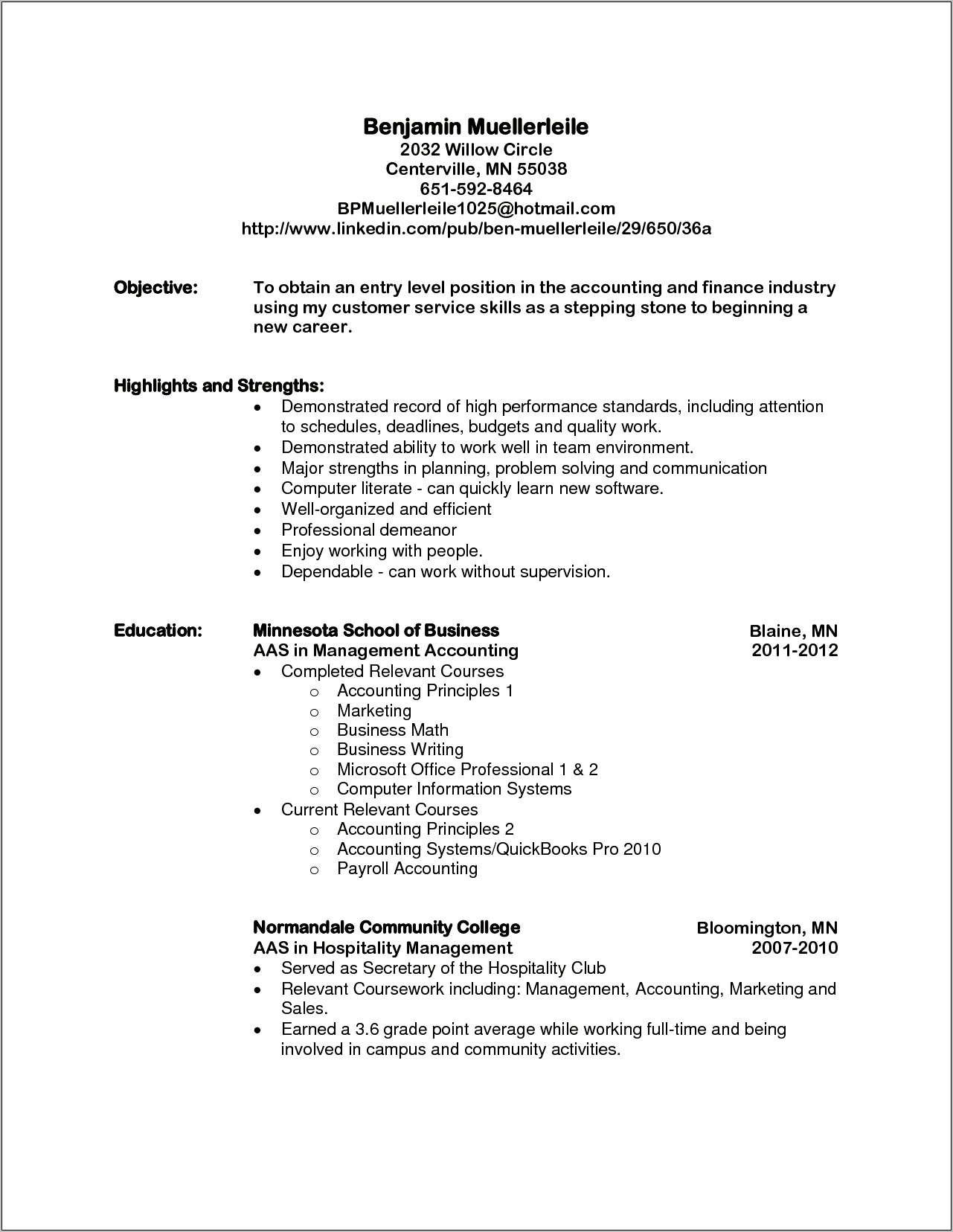 Good Resume Objective Examples Entry Level