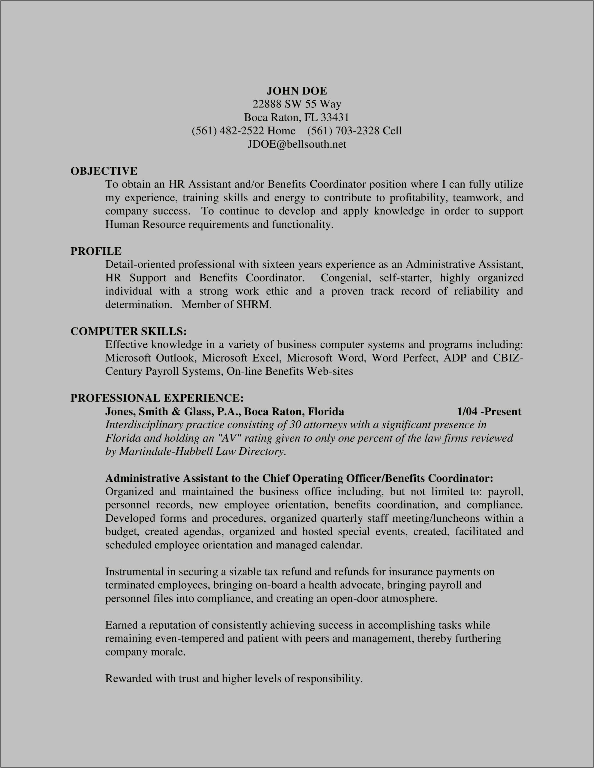 Good Resume Sample For Administrative Specialist Position