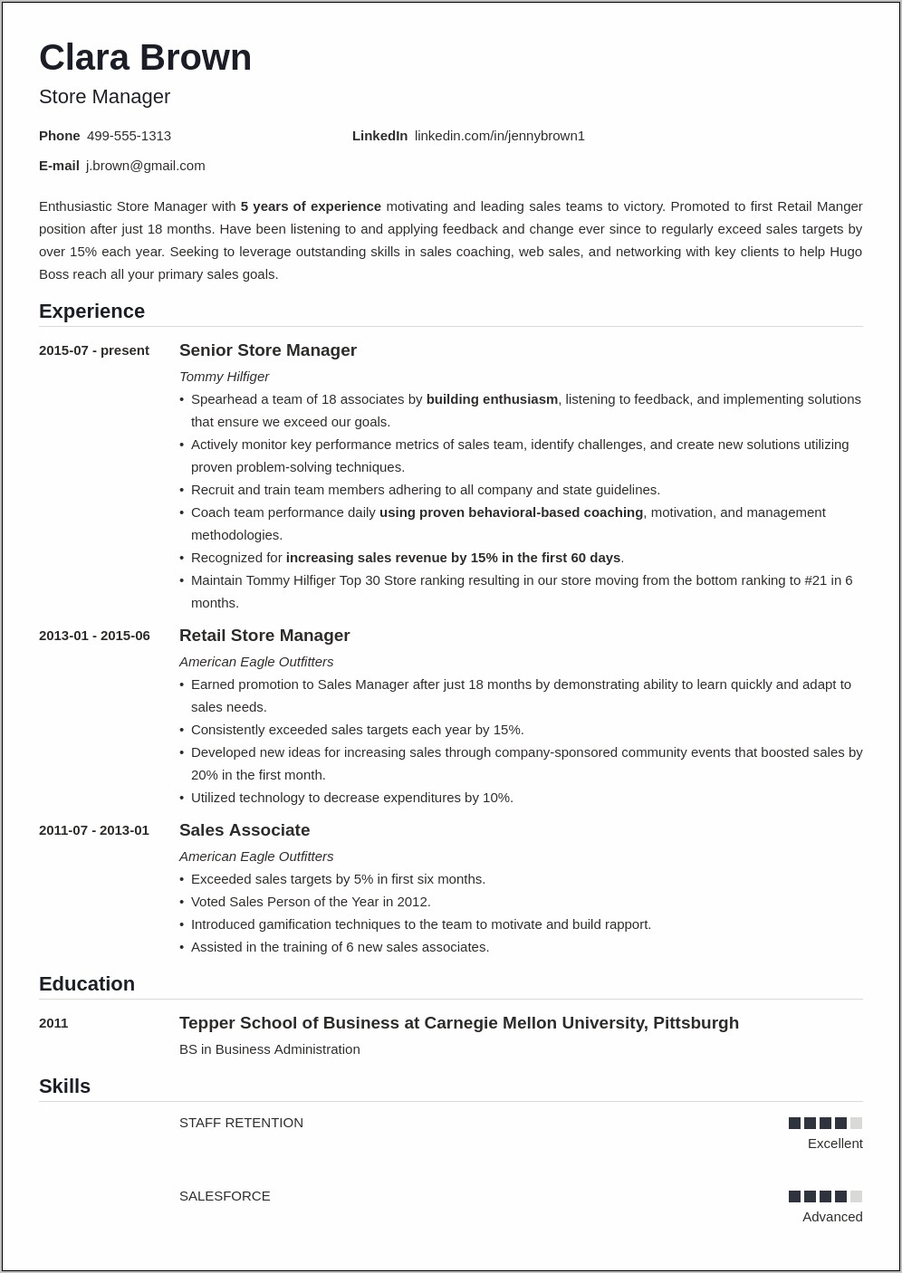 Good Resume Suummieries For Store Managers