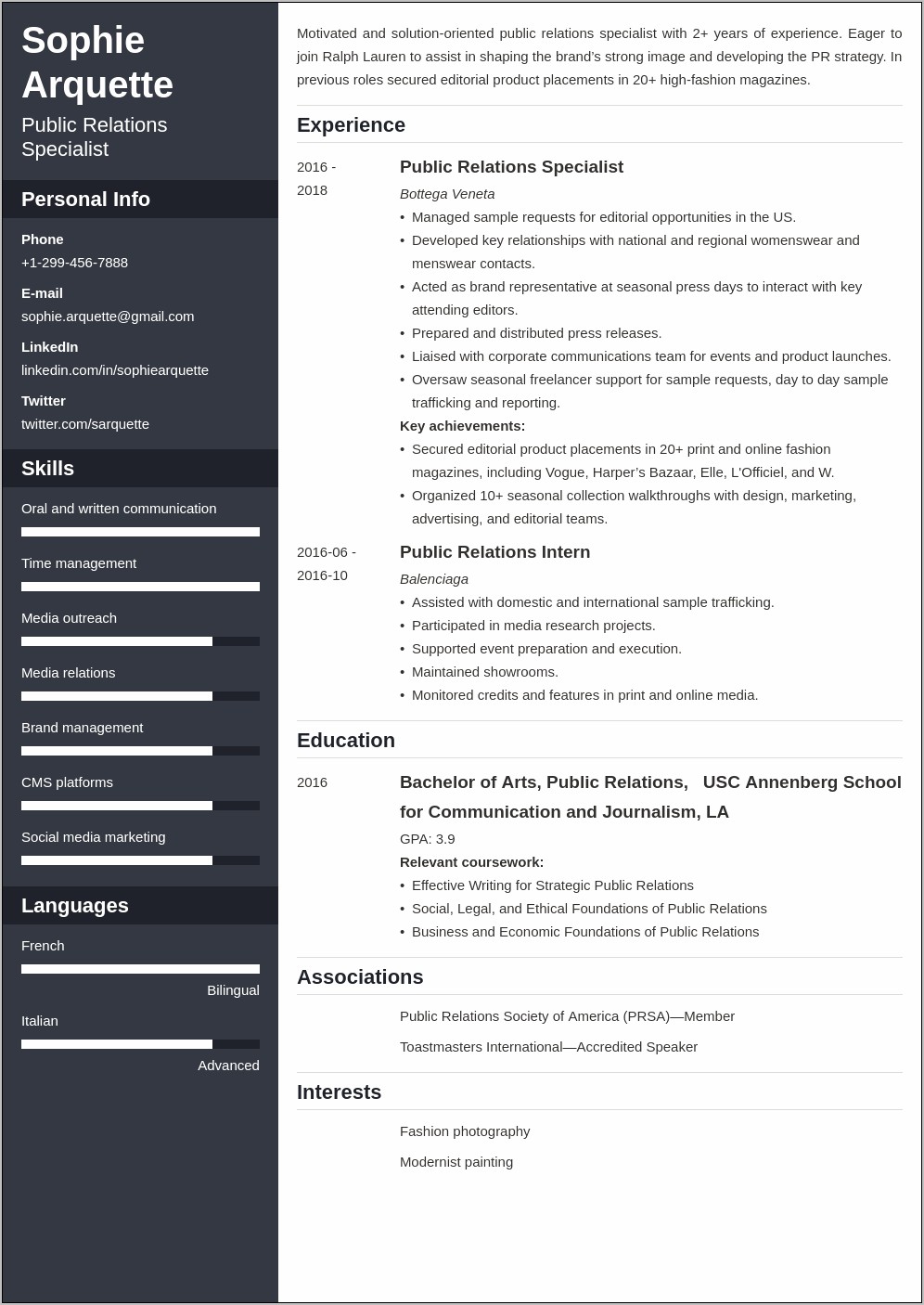 Good Resume Templates For Public Relations