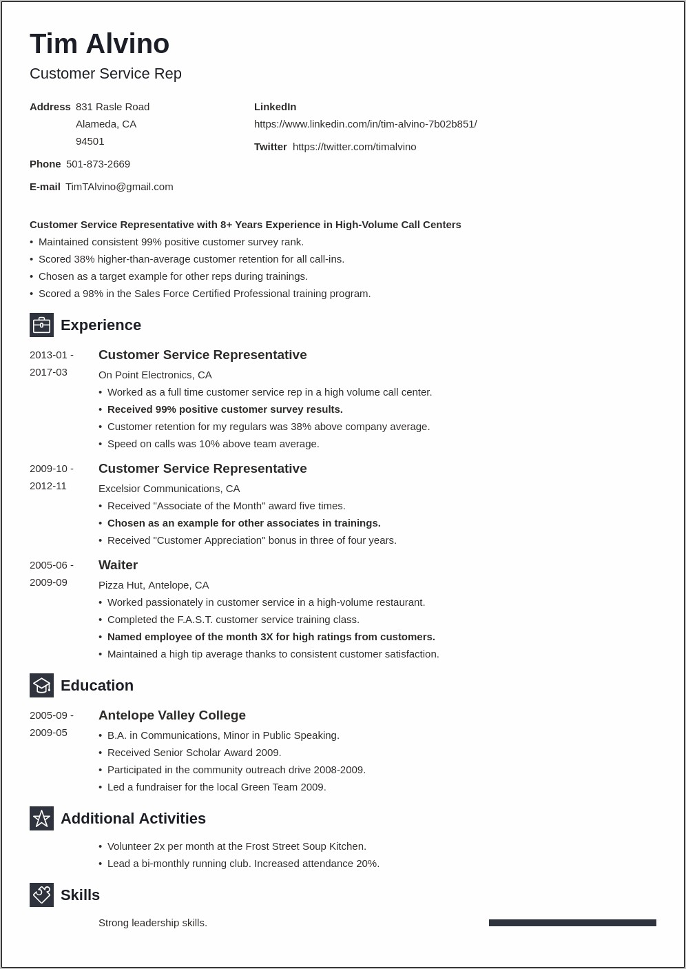 Good Resume Titles For Customer Service