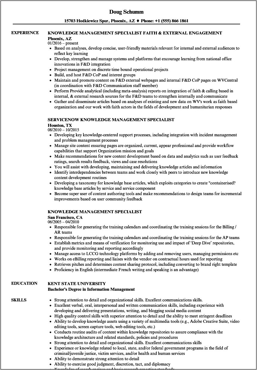 Good Resume Wording For Management Experties