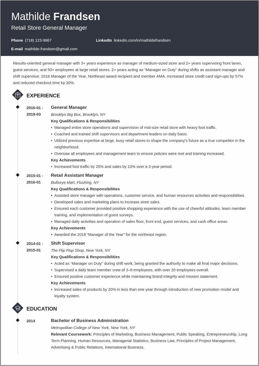 Good Resume Work Responsibilities For General Manager