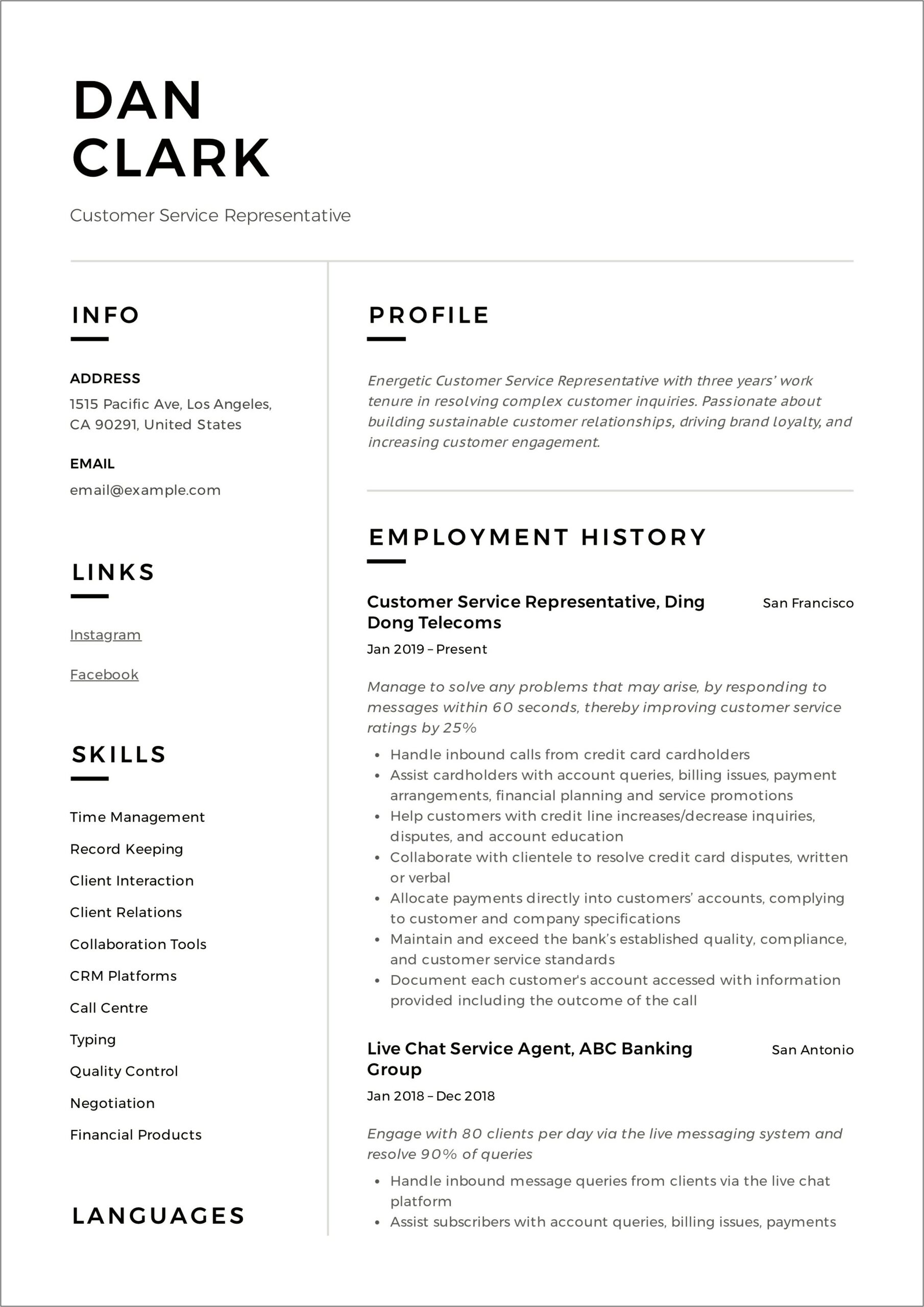 Good Resumes For Customer Service Jobs