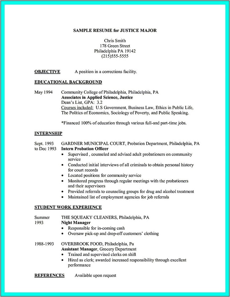 Good Summary For Criminal Justice Resume