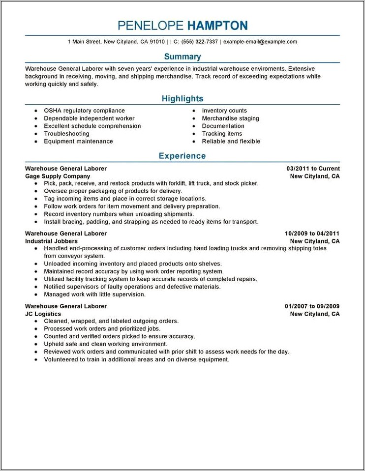 Good Summary Statement For General Resume