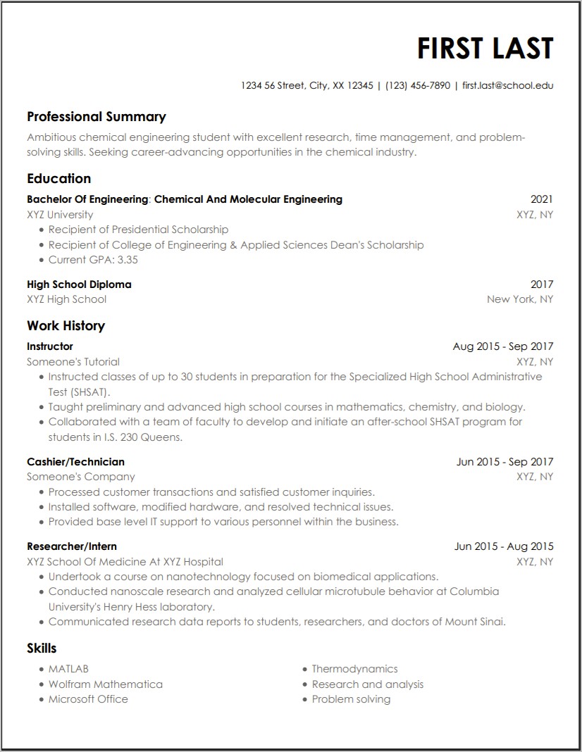 Good Things For A Chemical Engineering Resume