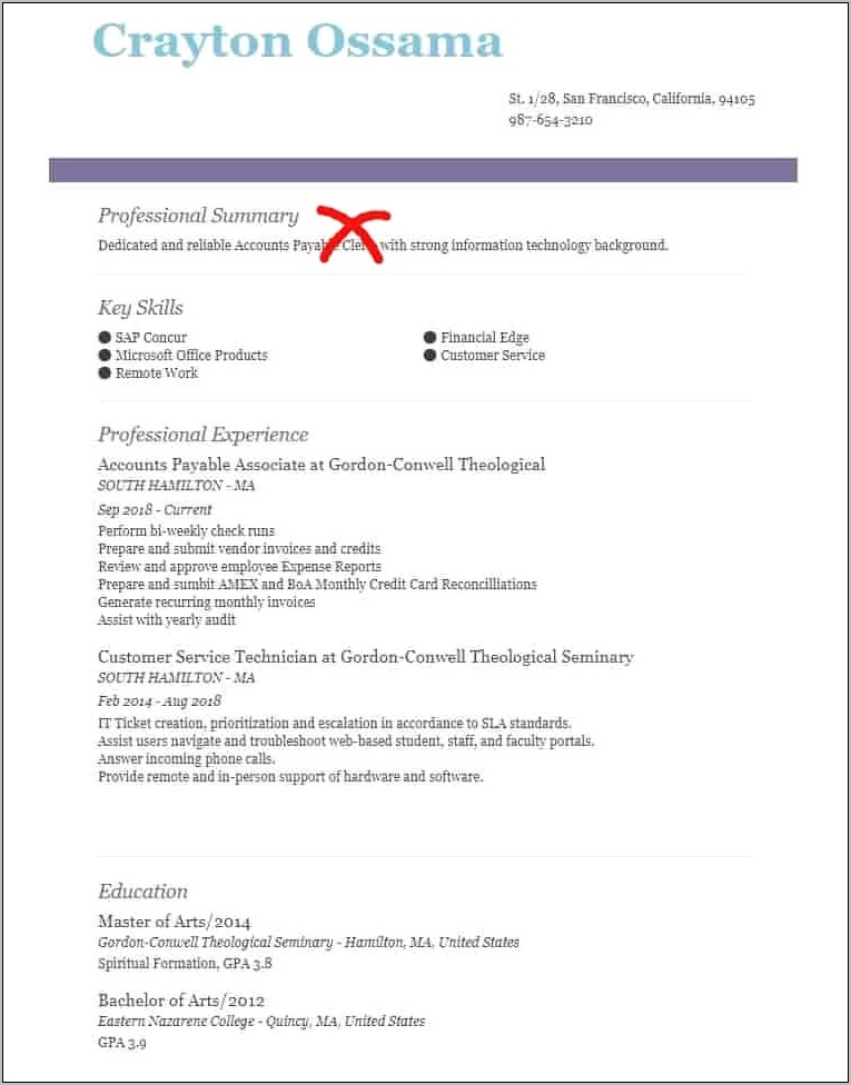 Gpa And Credit In Resume Example