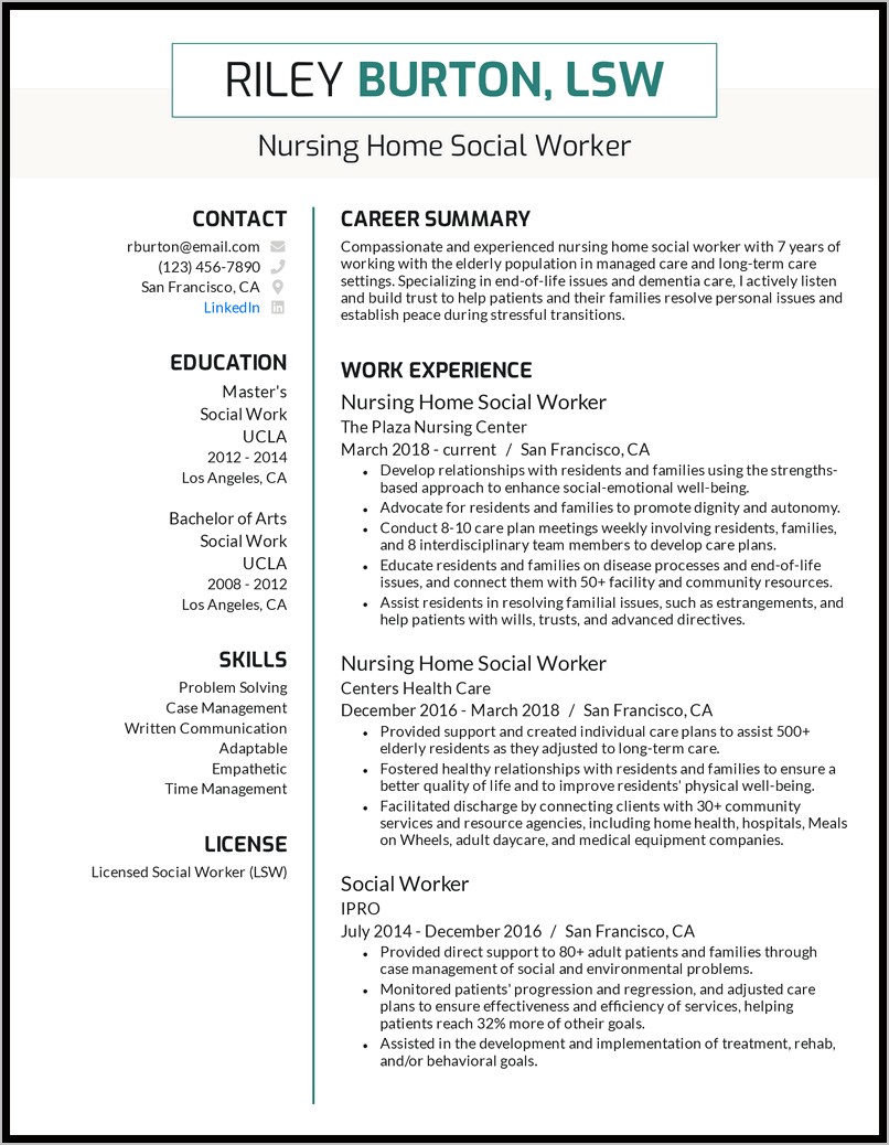 Graduate School Resume For Social Work