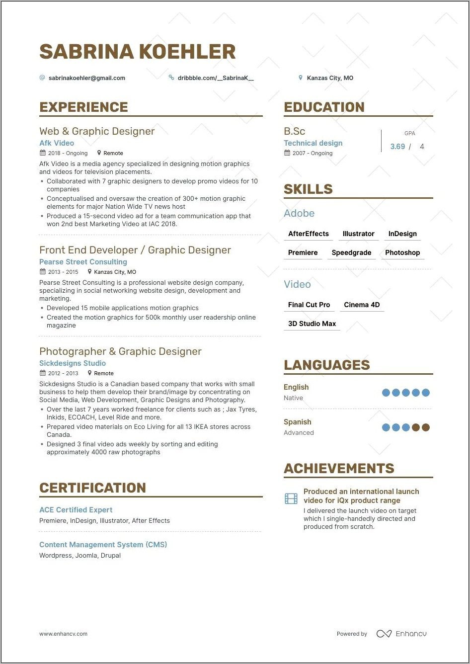 Graphic Design Contract Work Resume Bulletpoints
