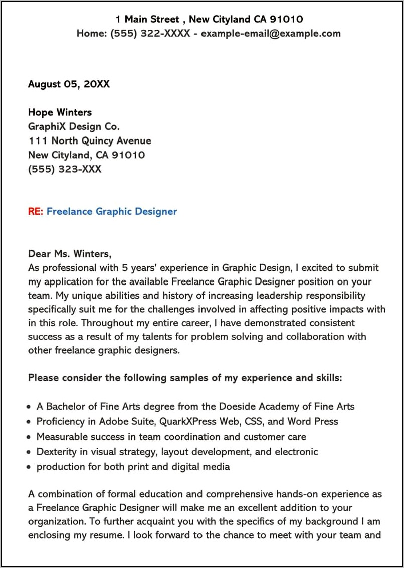 Graphic Design Cover Letter For Resume