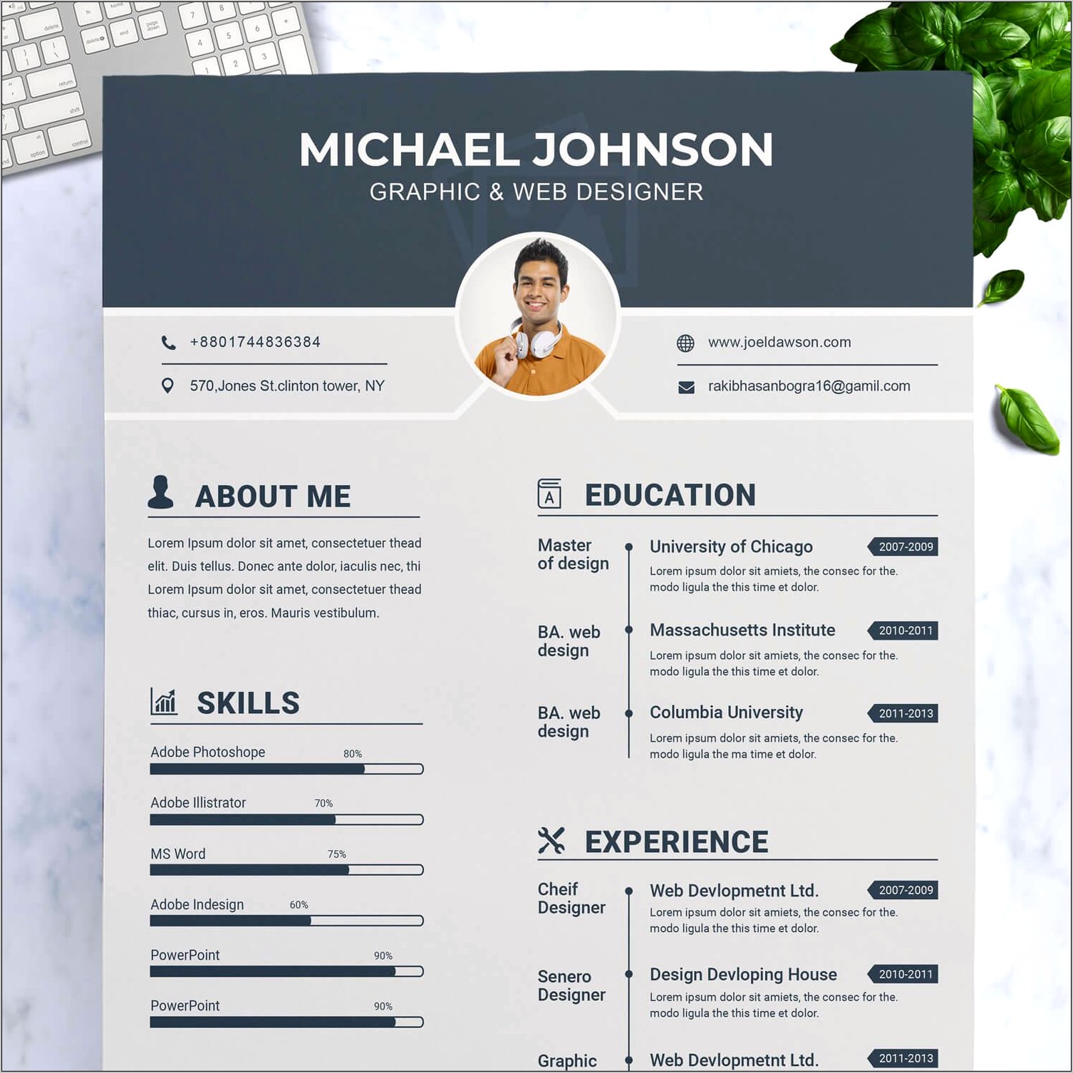 Graphic Design Resume With Photo Template