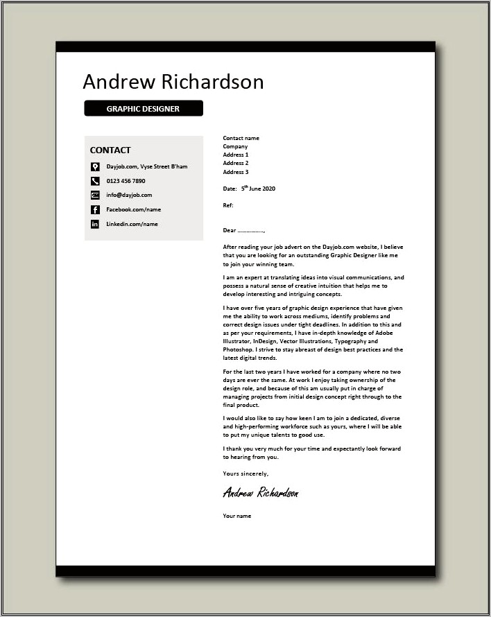 graphic designer resume cover letter sample