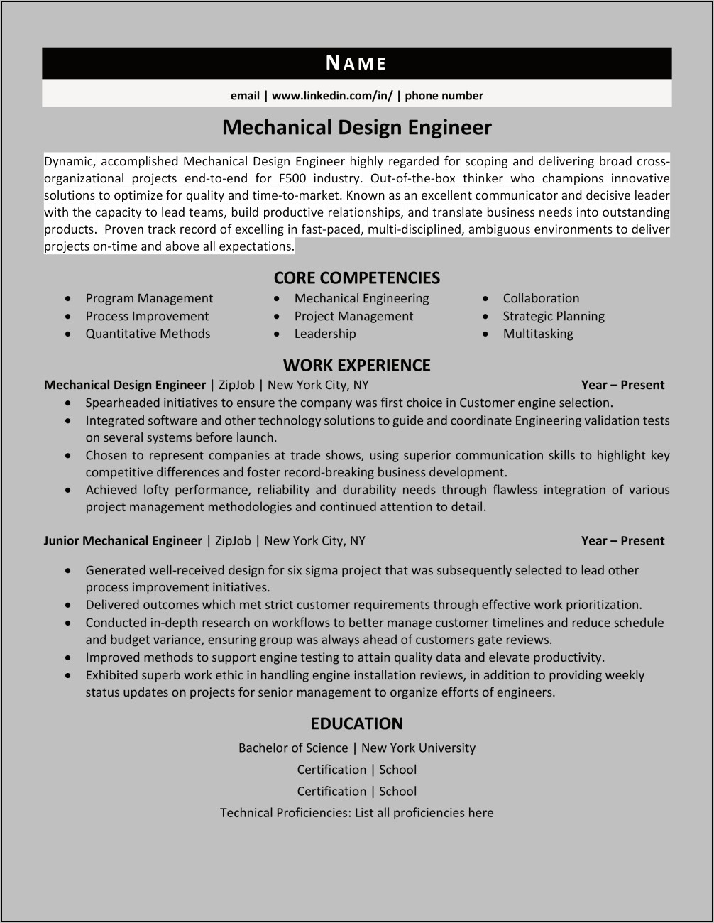 Great Example Mechanical Design Engineer Resume