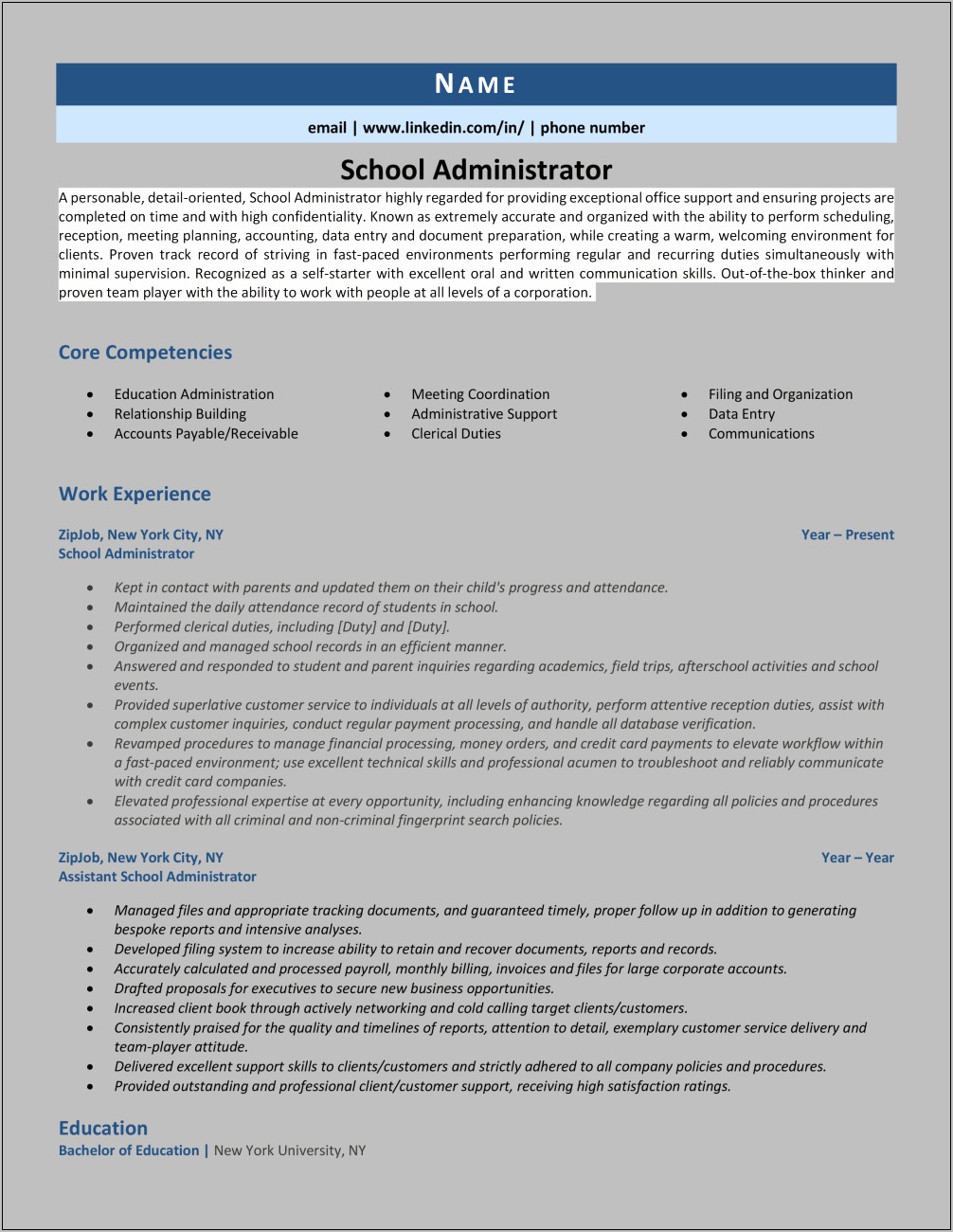 Great Resume Examples Education Administration