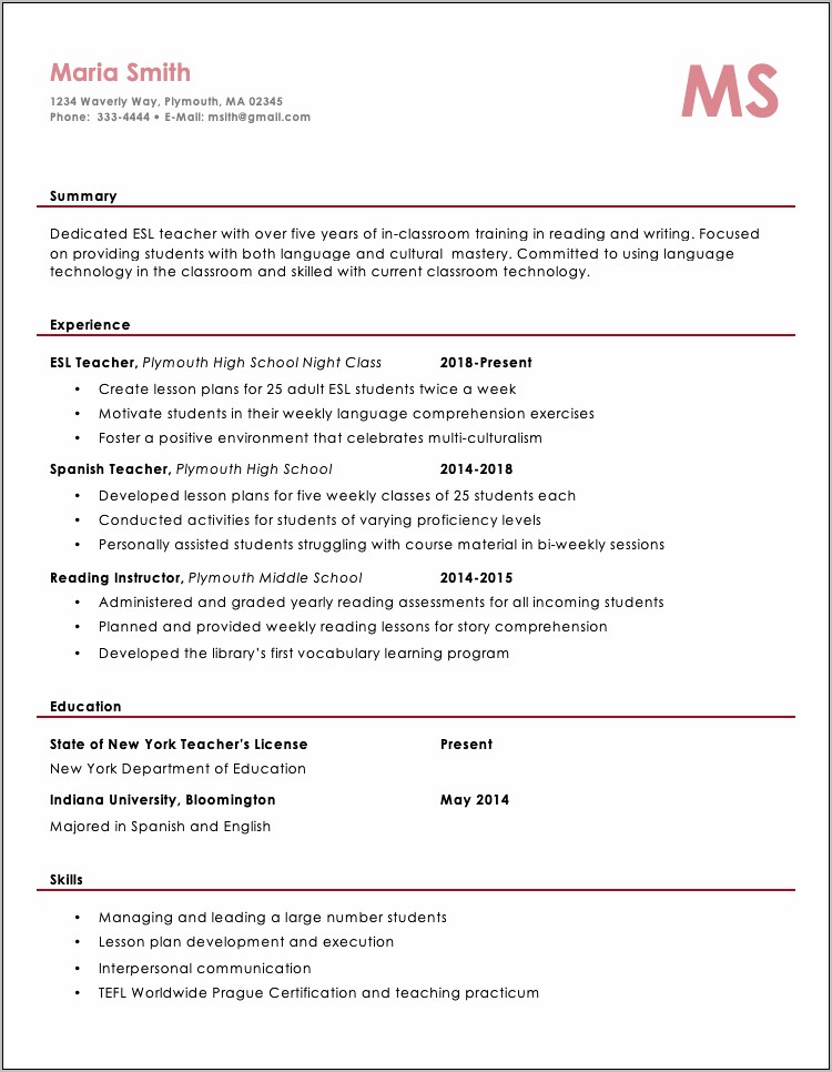 Great Skills For Teachers On A Resume