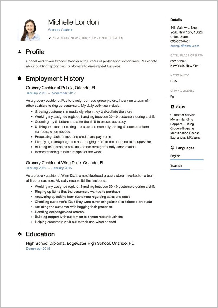 Grocery Job Description For A Resume