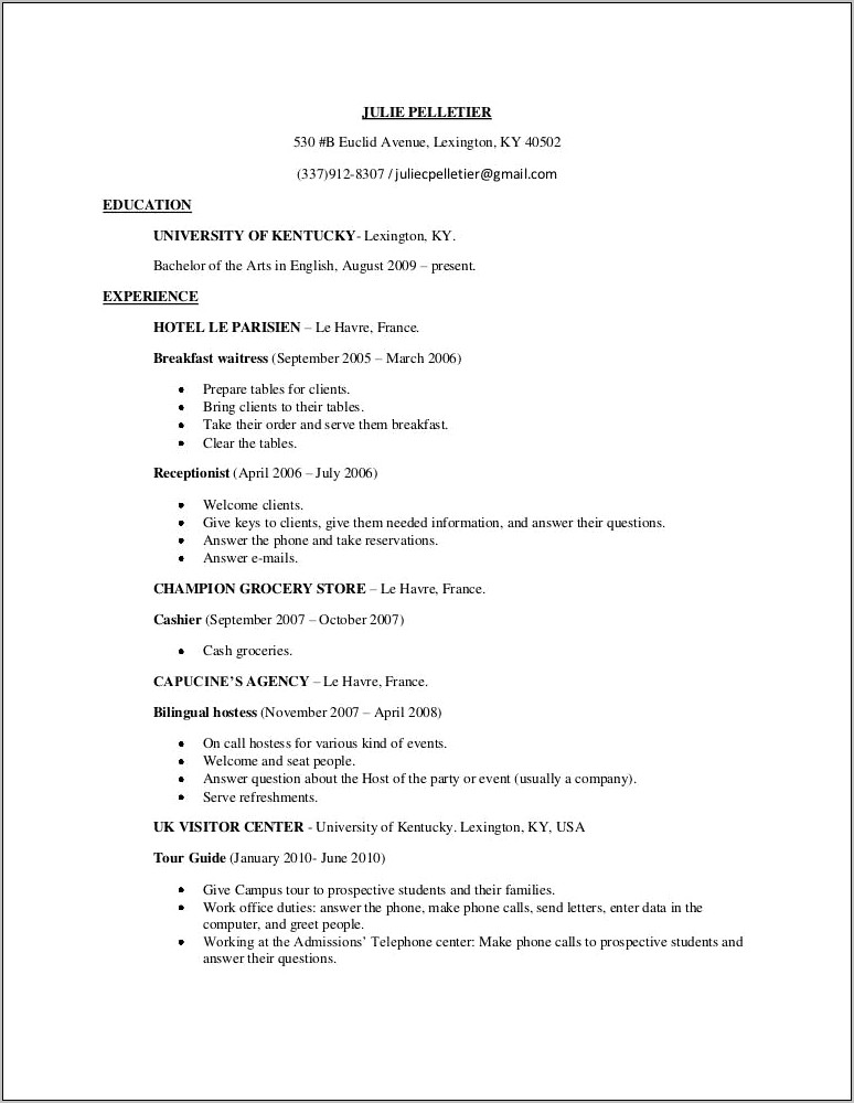 Grocery Store Cashier Experience On Resume