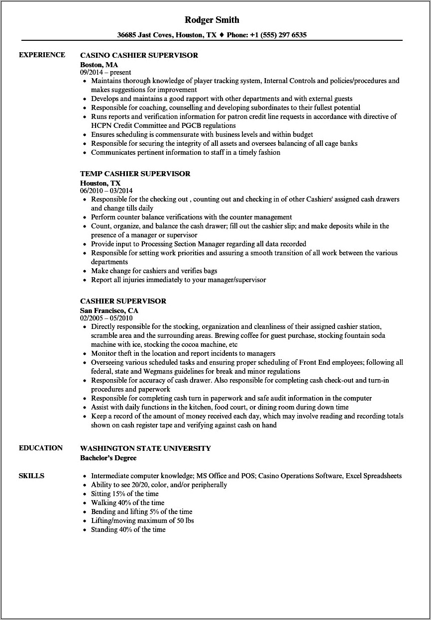 Grocery Store Cashier Skills For Resume
