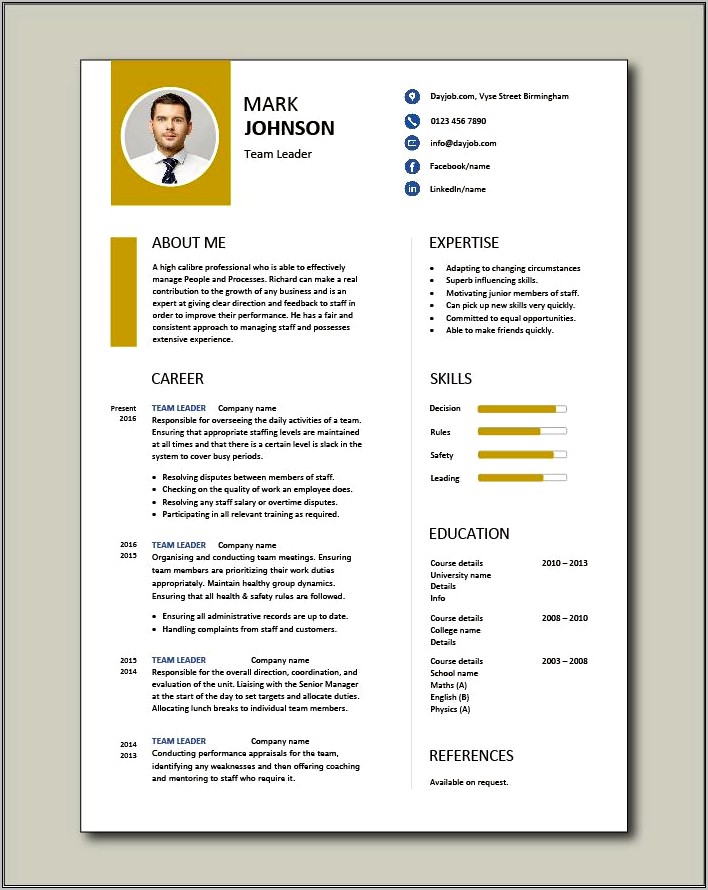 Group Leader Job Description Resume