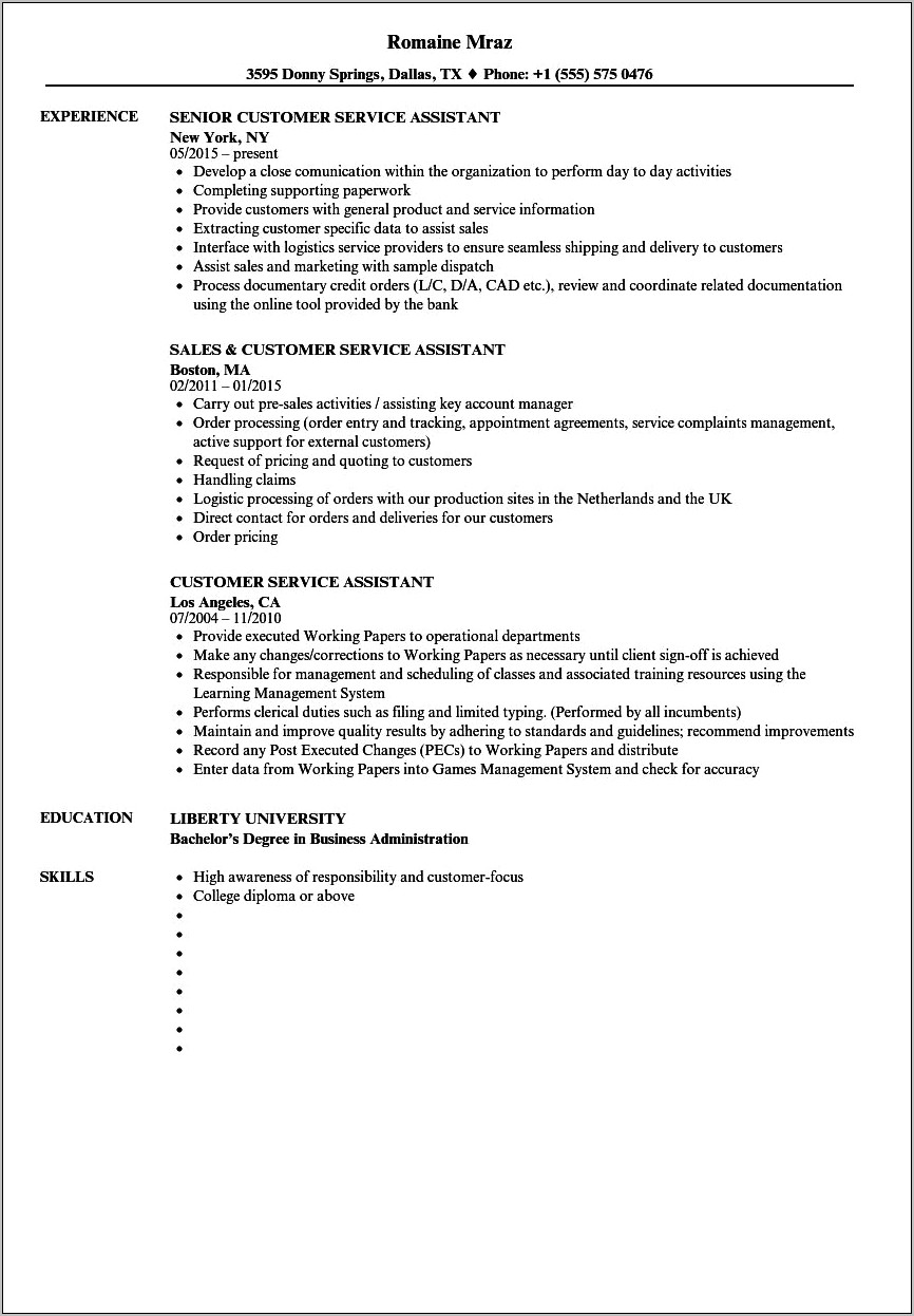 Guest Services Job Description For Resume
