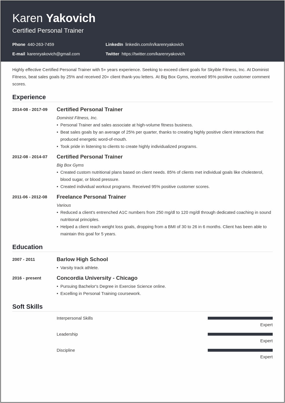 Gym Attendant Sample Resume No Expereince