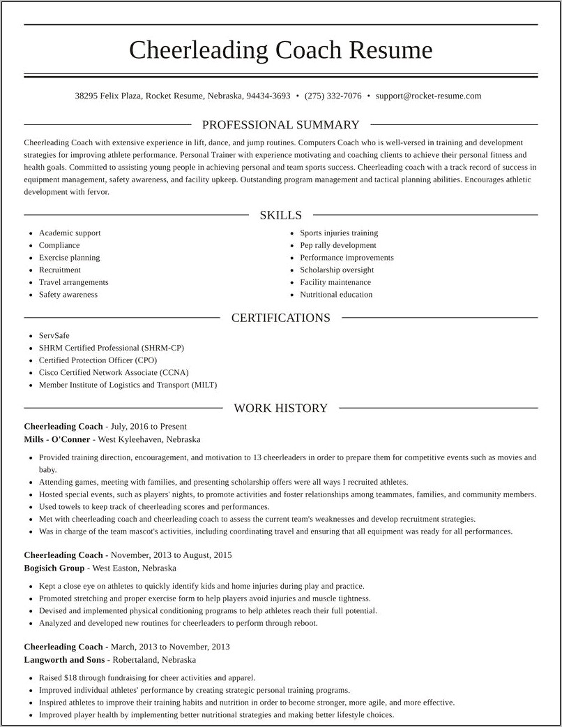 Gymnastic Coach For Children Resume Example