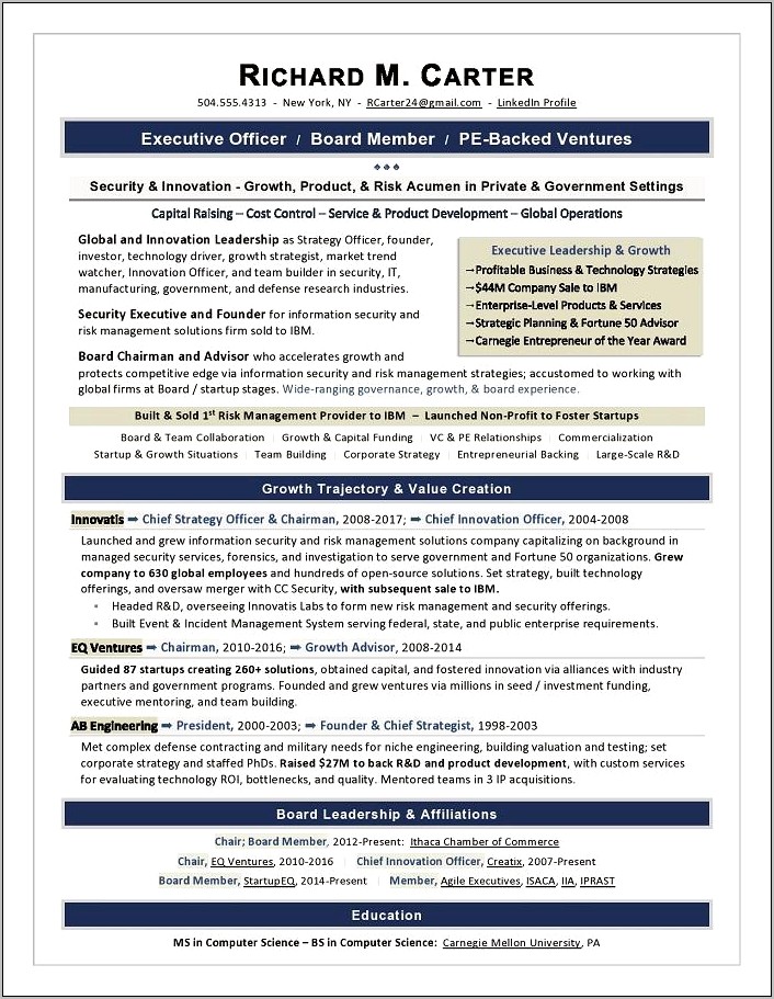 H Of A Board Resume Sample