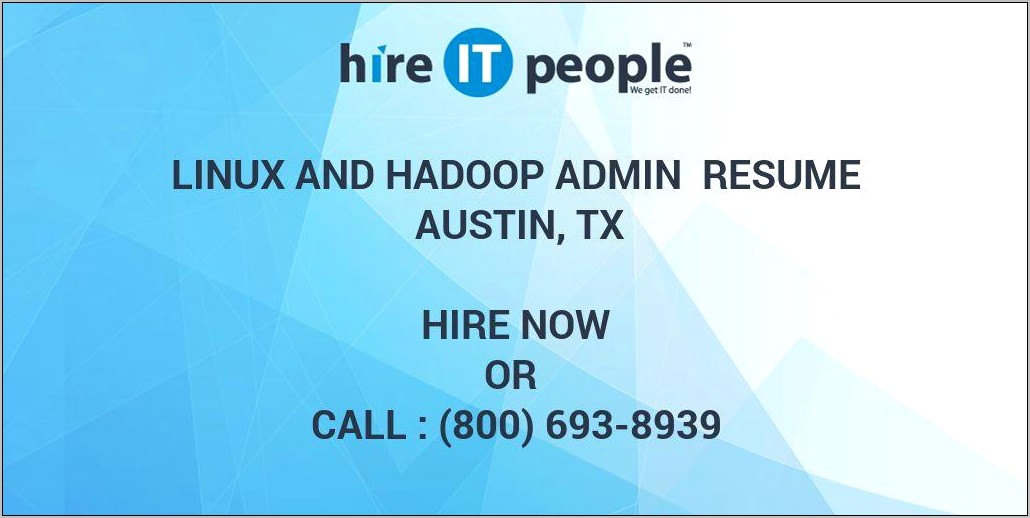 Hadoop Admin 2 Years Experience Resume