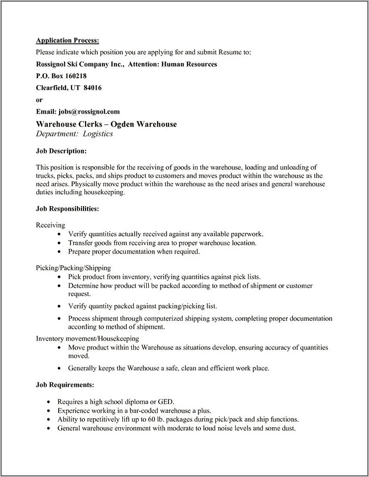 Hand Packer Job Description For Resume