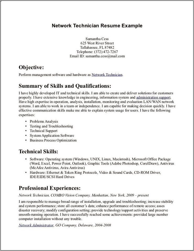 Hard Skills For Computer Technician Resume